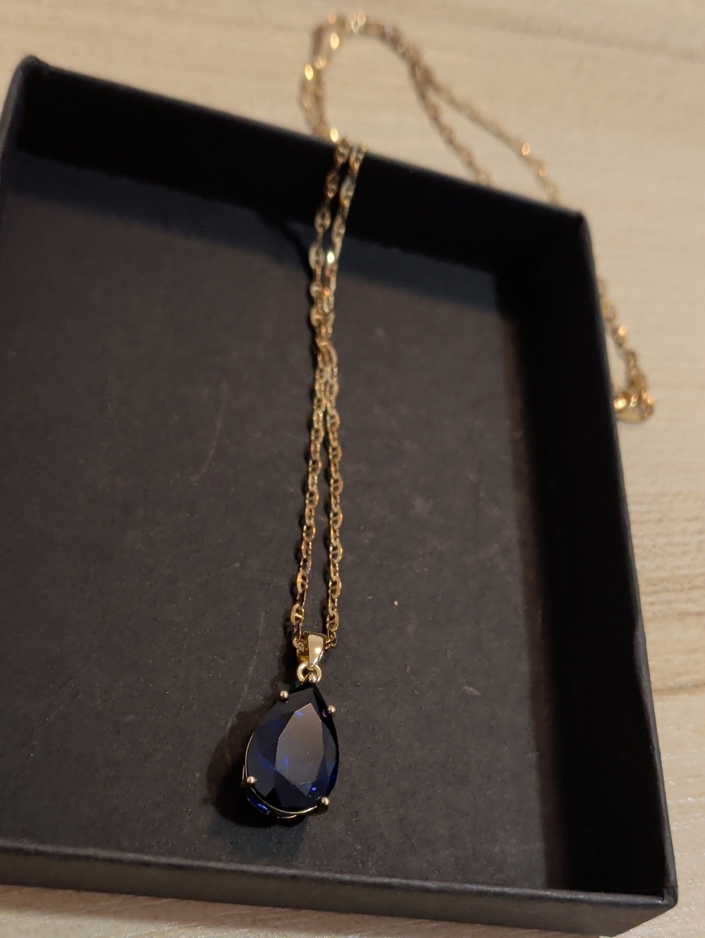 New 925 Sterling Silver Sapphire Stone Italy Golden Necklace